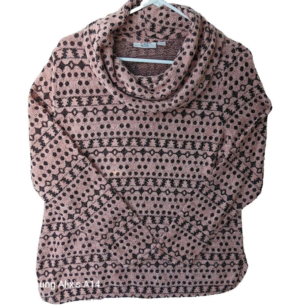 CROFT & BARROW Woman's Sweater Large Cowl Neck Long Sleeve Pink Black Soft Fuzzy